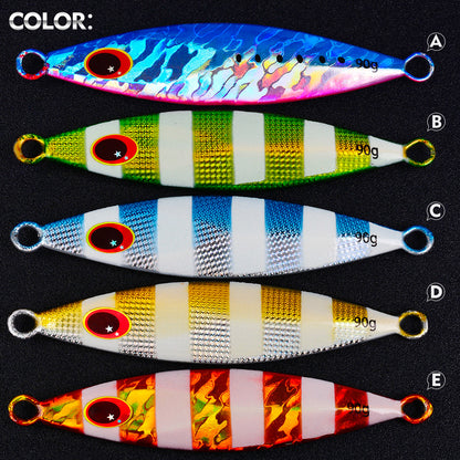 Five laser reflective color options A B C D E of PROBEROS LF179 unrigged micro jigging lures