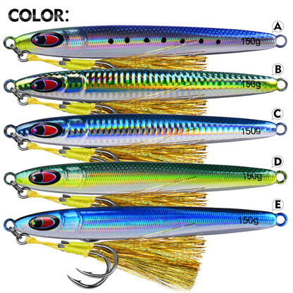 Five laser reflective color options A B C D E of PROBEROS LF183 metal jigging lures