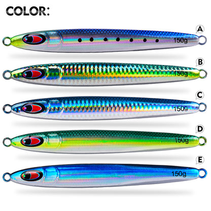 Five laser reflective color options A B C D E of PROBEROS LF183 metal jigging lures