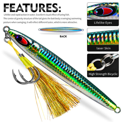 PROBEROS LF183 fast sinking metal jig lure with feather assist hook for saltwater fishing