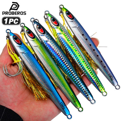 PROBEROS LF183 fast sinking metal jig lure with feather assist hook for saltwater fishing