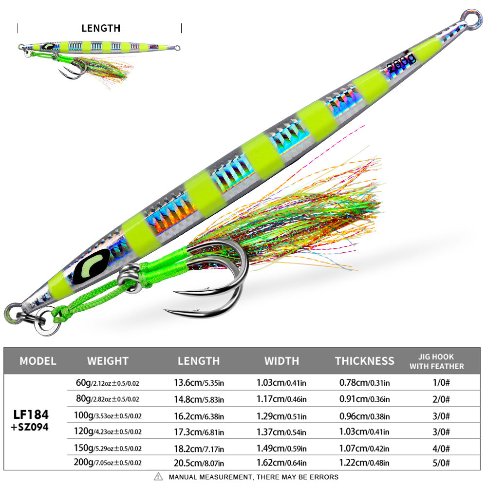 PROBEROS LF184 Vertical Jigging Lure Weight Size Hook Chart 60g-200g