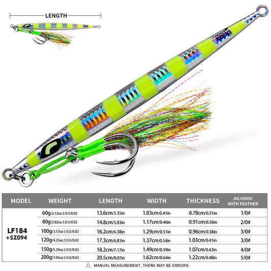 PROBEROS LF184 Vertical Jigging Lure Weight Size Hook Chart 60g-200g