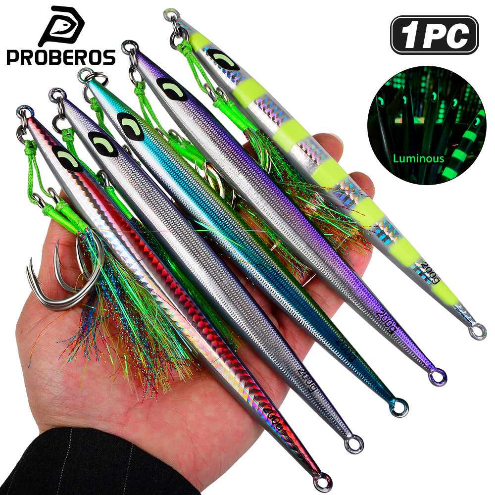 PROBEROS LF184 Saltwater Vertical Jigging Lure with Feather Assist Hook