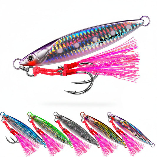 PROBEROS LF185 fast sinking lead jig 40g‑100g laser finish pre‑rigged feather assist hook saltwater freshwater metal fishing lure