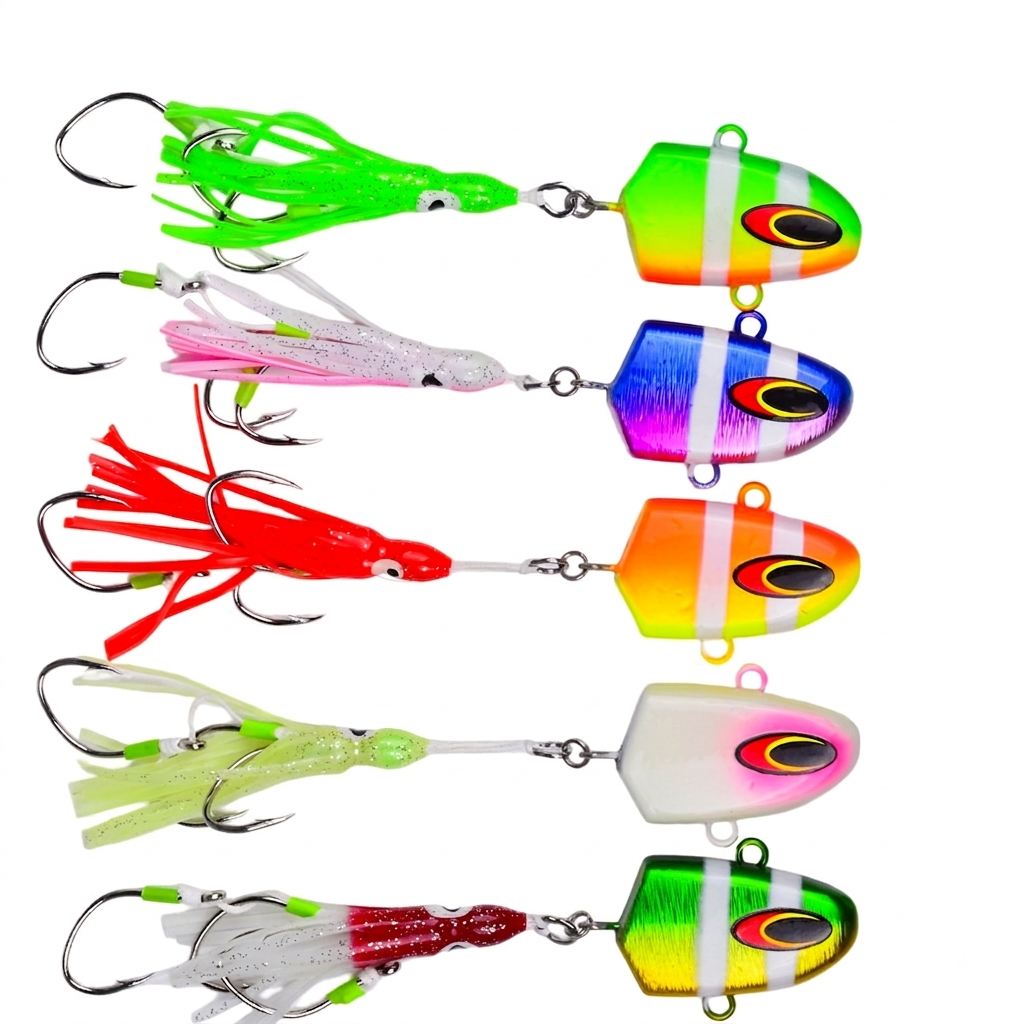 PROBEROS LF189 heavy duty lead head squid jig lure with 3D eyes for deep sea fishing