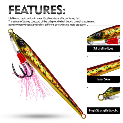Fast Sinking Heavy Lead Jig with Natural Fluttering & Wobbling Action