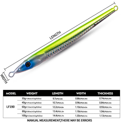 PROBEROS LF190 Slow Pitch Jig 30g 40g 60g 80g 100g Size Specs Chart