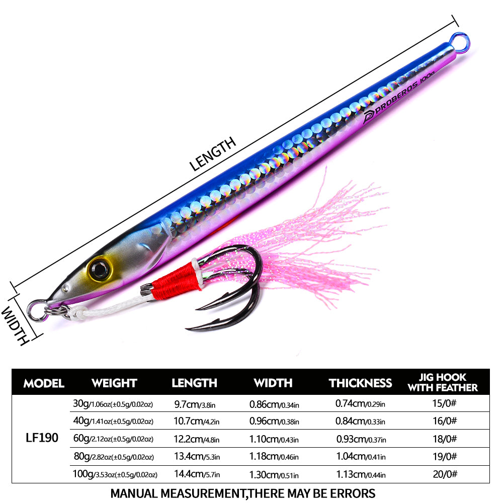 PROBEROS LF190 Slow Pitch Jig 30g 40g 60g 80g 100g Size Specs Chart