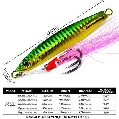 PROBEROS LF191 Slow Pitch Jig 25g 28g 35g 42g 60g Size Specs Chart