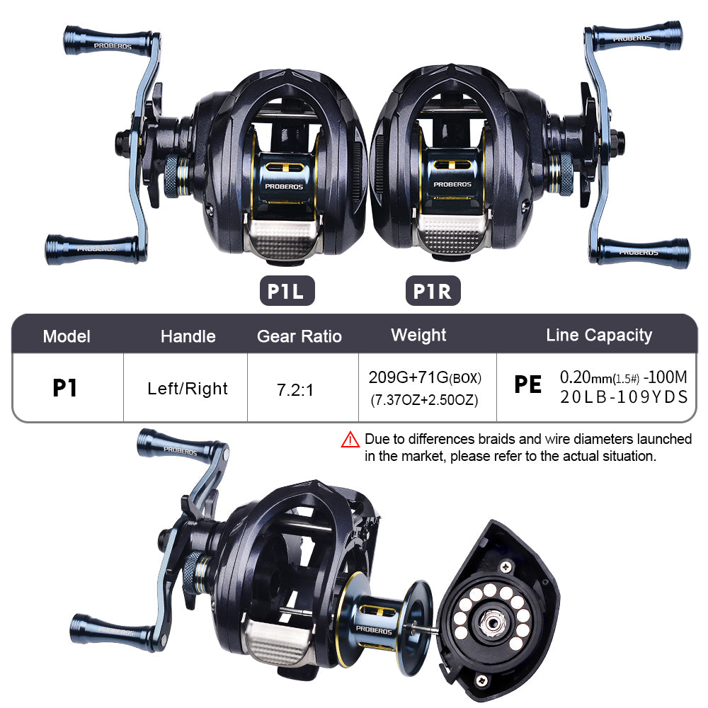 PROBEROS P1 baitcasting reel left hand P1L and right hand P1R options
