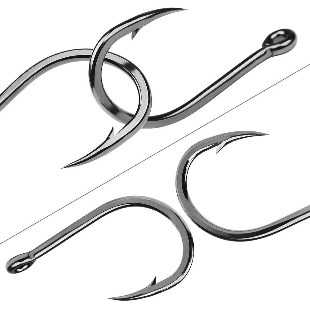 Ultra sharp hook point and barb detail of PROBEROS P1901 high carbon steel saltwater hook