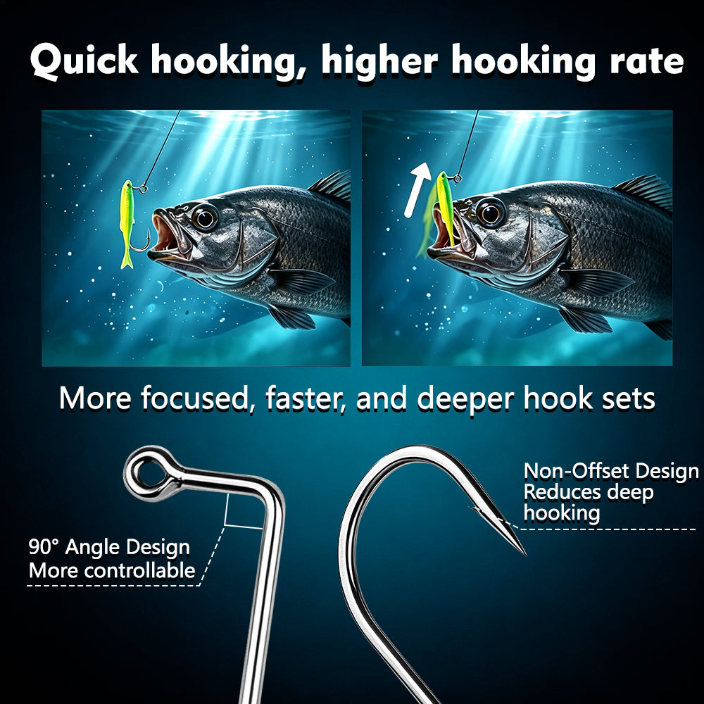 Live bait and soft plastic rigging setup with Proberos P1902 long shank hook