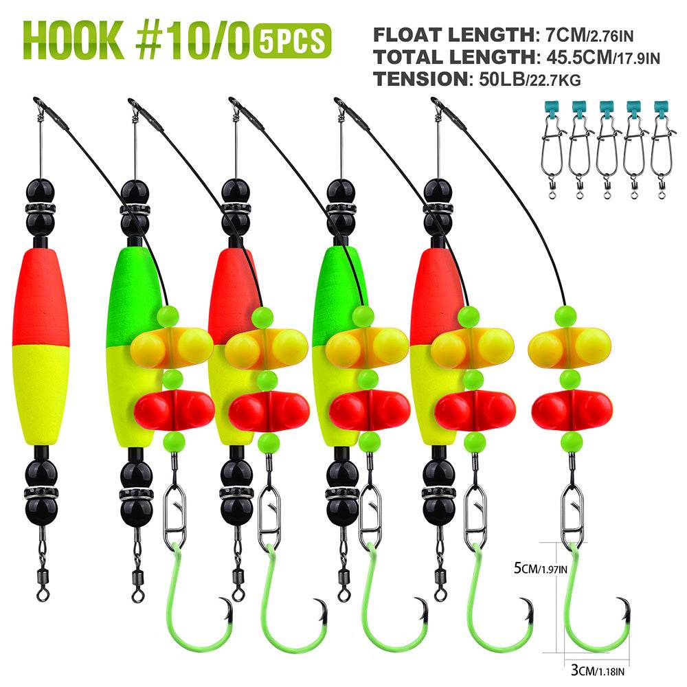 Proberos catfish rig size chart showing 6/0, 8/0, 10/0 circle hook specifications and line length
