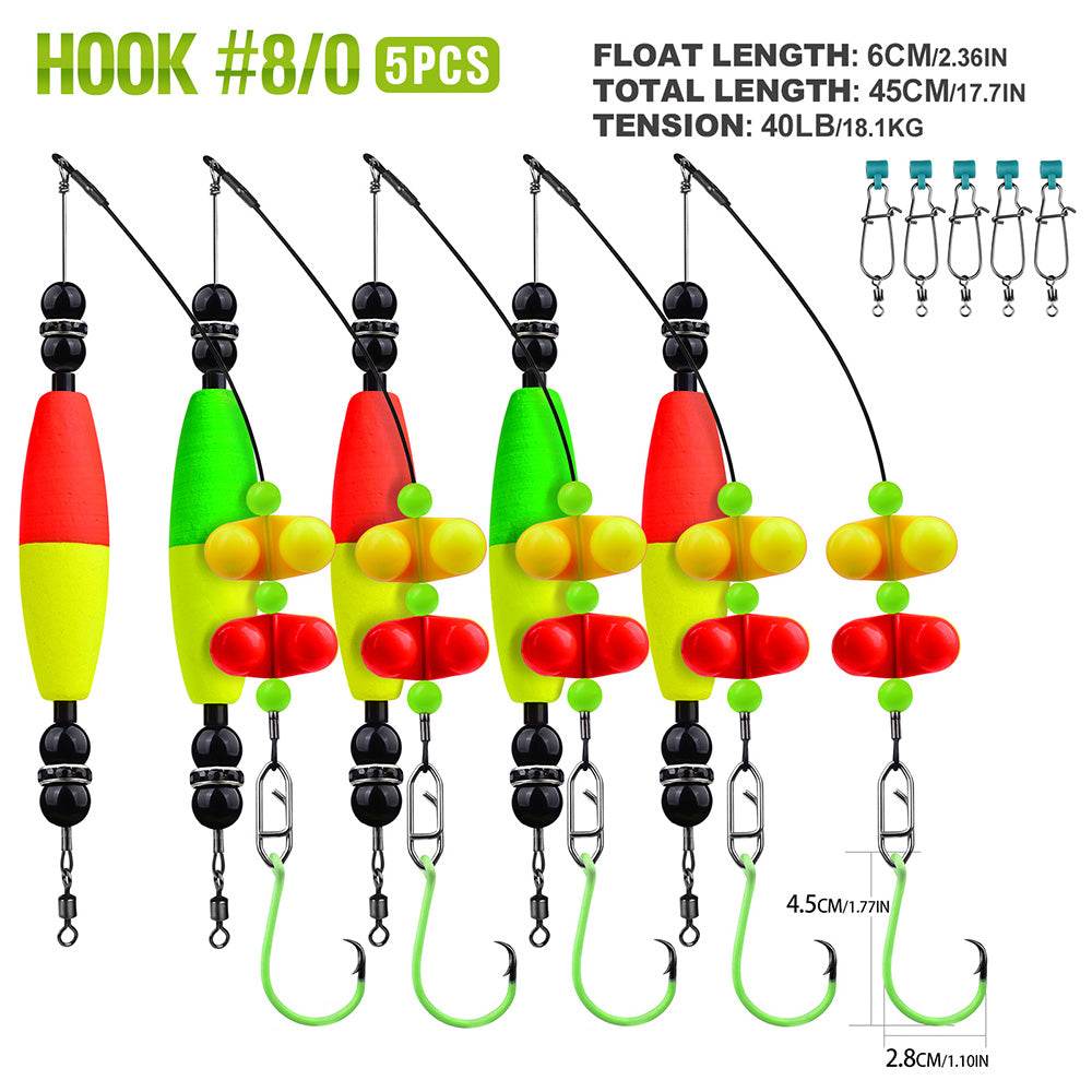 Proberos catfish rig size chart showing 6/0, 8/0, 10/0 circle hook specifications and line length