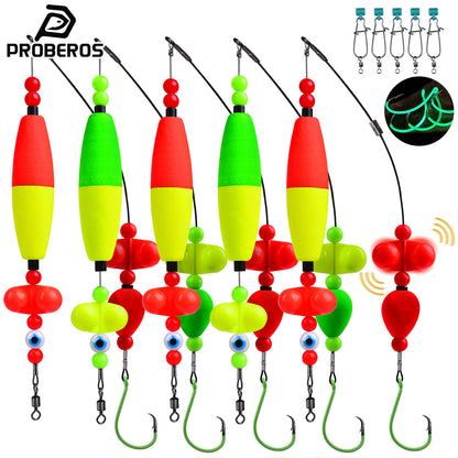 Proberos pre-tied catfish float rig 5pcs bag set with circle hook and spiral ringing float