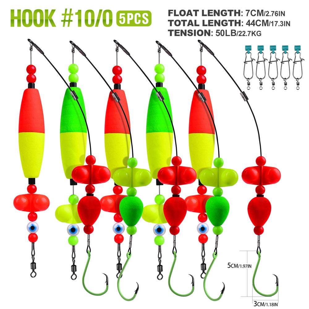 Proberos catfish float rigs with high-visibility multi-color cigar floats and spiral bells