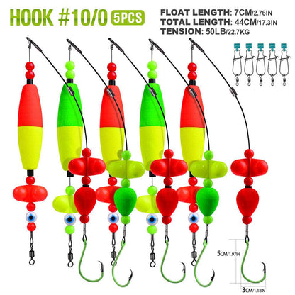 Proberos catfish float rigs with high-visibility multi-color cigar floats and spiral bells