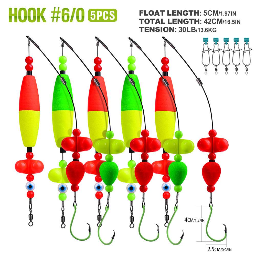 Proberos catfish float rigs with high-visibility multi-color cigar floats and spiral bells