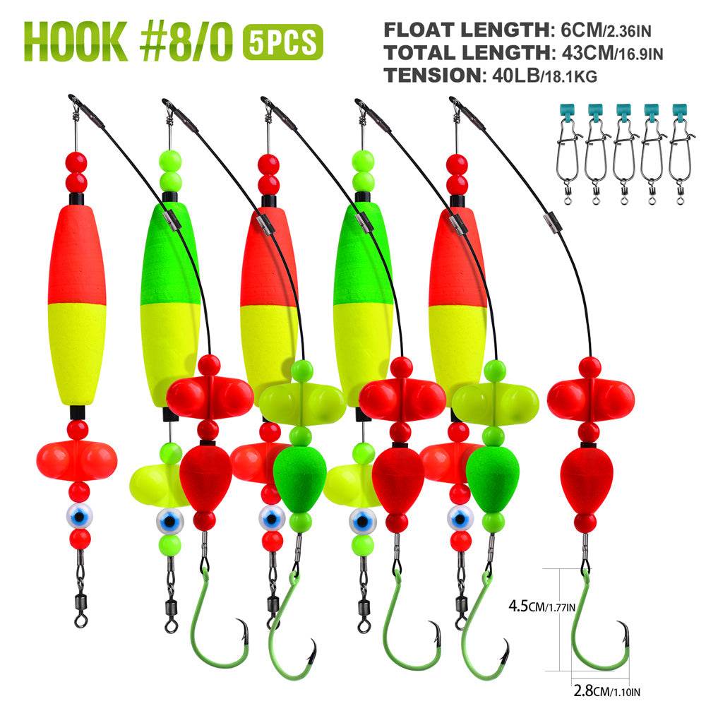 Proberos catfish float rigs with high-visibility multi-color cigar floats and spiral bells