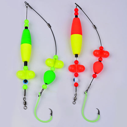 High-visibility red and yellow cigar float detail on Proberos catfish rig