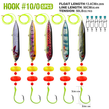 Proberos pre-tied catfish float rigs in 5 colorful fish-shaped printed pattern options 10-0