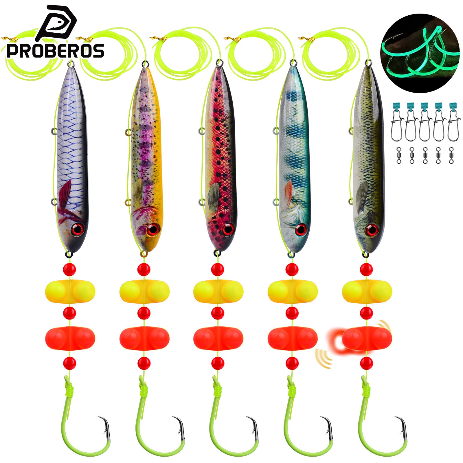 Proberos pre-tied catfish float rig 5pcs bag set with circle hook and fish-shaped cigar float