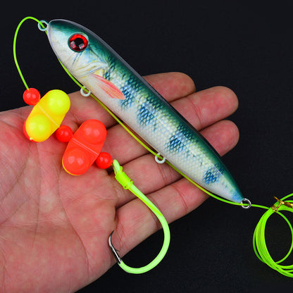 Proberos catfish float rig in green fish-printed cigar float style