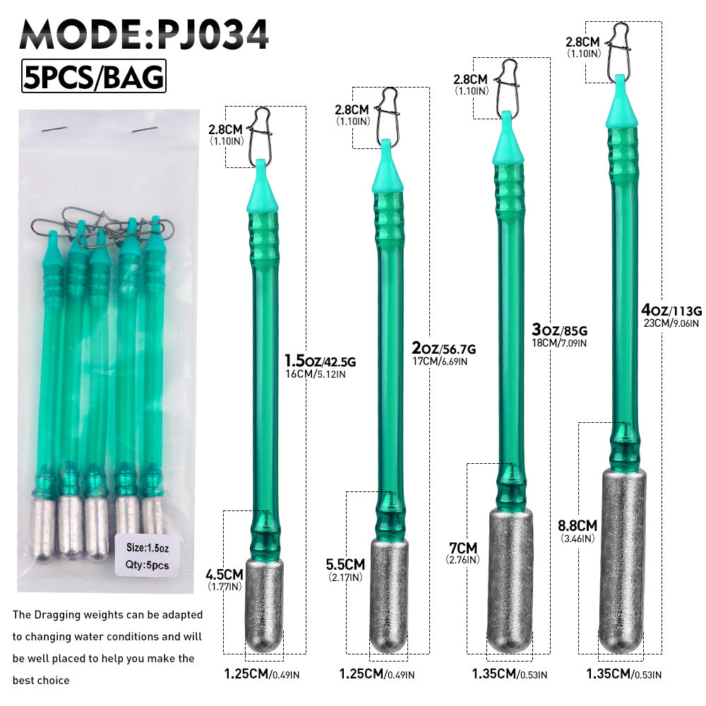 PROBEROS PJ034 dragging lead weight sinker dimensions and size chart from 1.5oz to 4oz