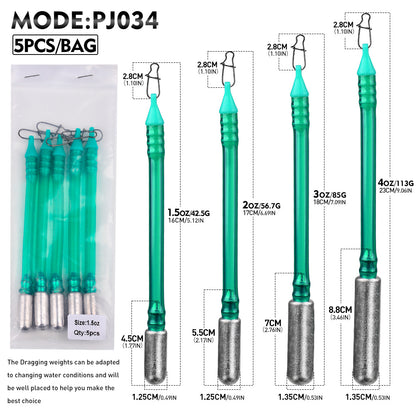 PROBEROS PJ034 dragging lead weight sinker dimensions and size chart from 1.5oz to 4oz