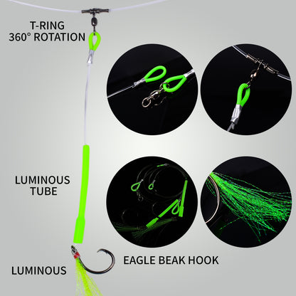 Proberos PJ036 saltwater jigging assist hooks pre-rigged with stainless steel wire leader and luminous flash skirt, 2 pieces per pack.-1