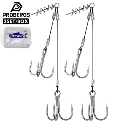 PROBEROS PJ037 2pcs double treble stinger rig set in box for soft swimbait fishing