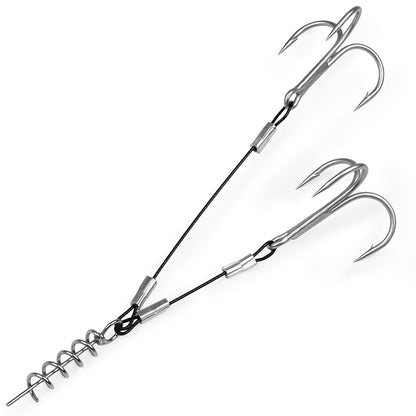 Two PROBEROS pre-rigged double treble hook stinger rigs with stainless steel wire trace
