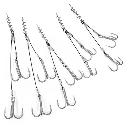 Multiple sizes of PROBEROS PJ037 double treble stinger rigs for soft lures