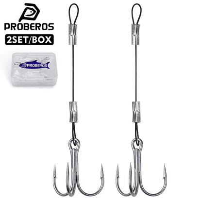 Proberos PJ038 pre-tied wire leader treble hook rig for saltwater fishing 2sets per box