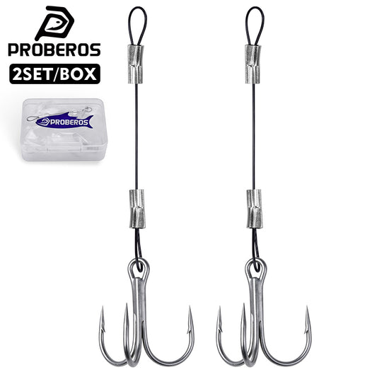 Proberos PJ038 pre-tied wire leader treble hook rig for saltwater fishing 2sets per box