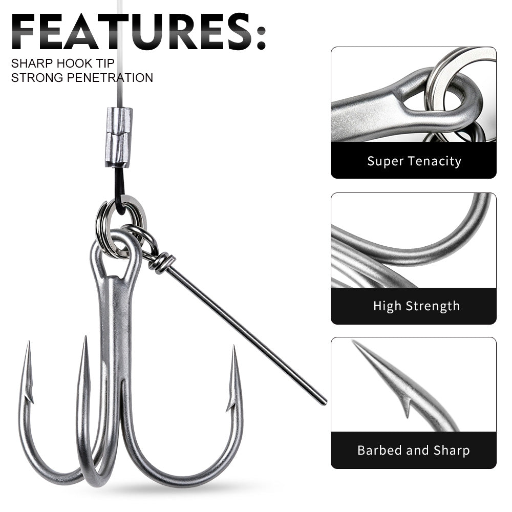 Close up of Proberos PJ039 heavy duty barrel swivel spring pin and barbed treble hook