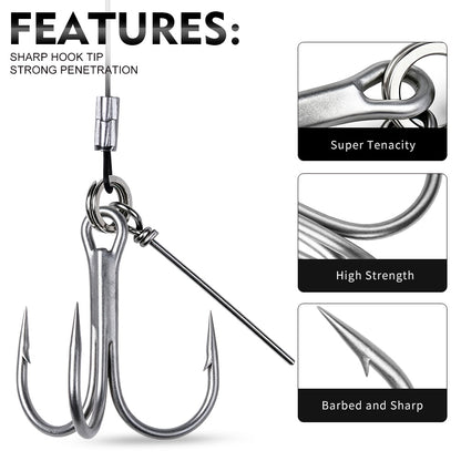 Close up of Proberos PJ039 heavy duty barrel swivel spring pin and barbed treble hook