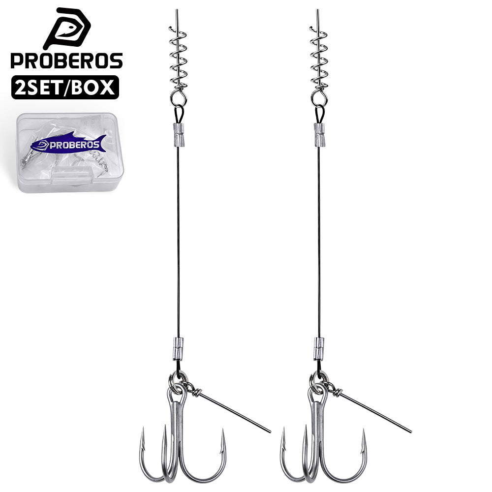 Proberos PJ039 pre-tied wire leader treble hook rig with spring lock pin 2sets per box