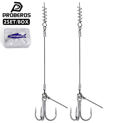 Proberos PJ039 pre-tied wire leader treble hook rig with spring lock pin 2sets per box