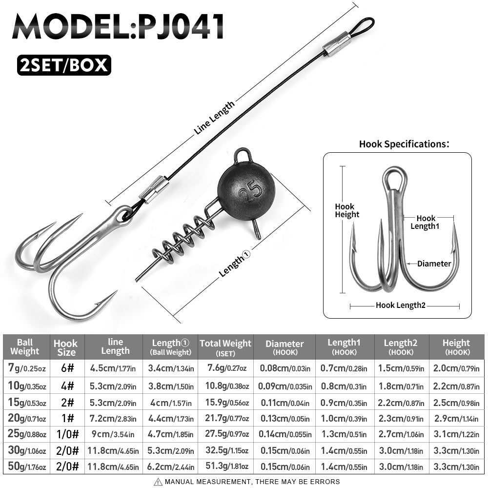 PROBEROS PJ041 Weighted Wire Leader Rig Dimensions and Lead Ball Weight Chart