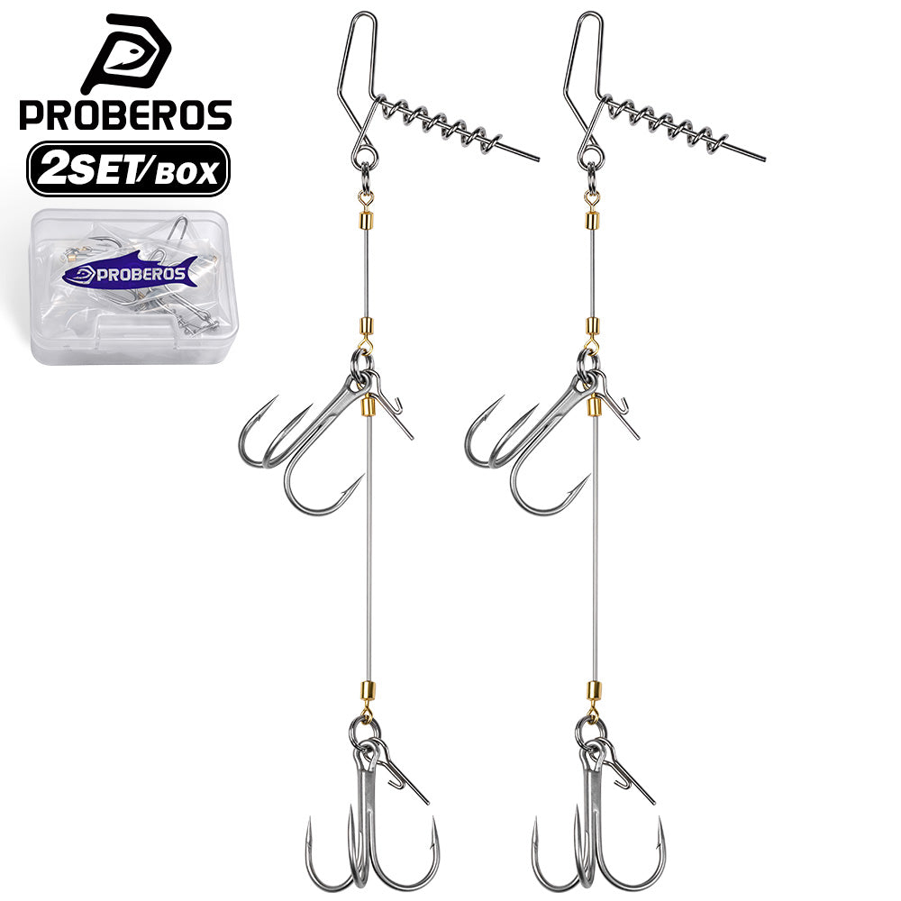 PROBEROS PJ042 pre-tied double treble hook rig 2 sets per box with spring lock pin