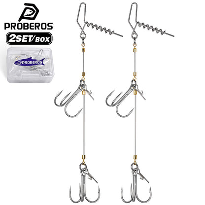 PROBEROS PJ042 pre-tied double treble hook rig 2 sets per box with spring lock pin