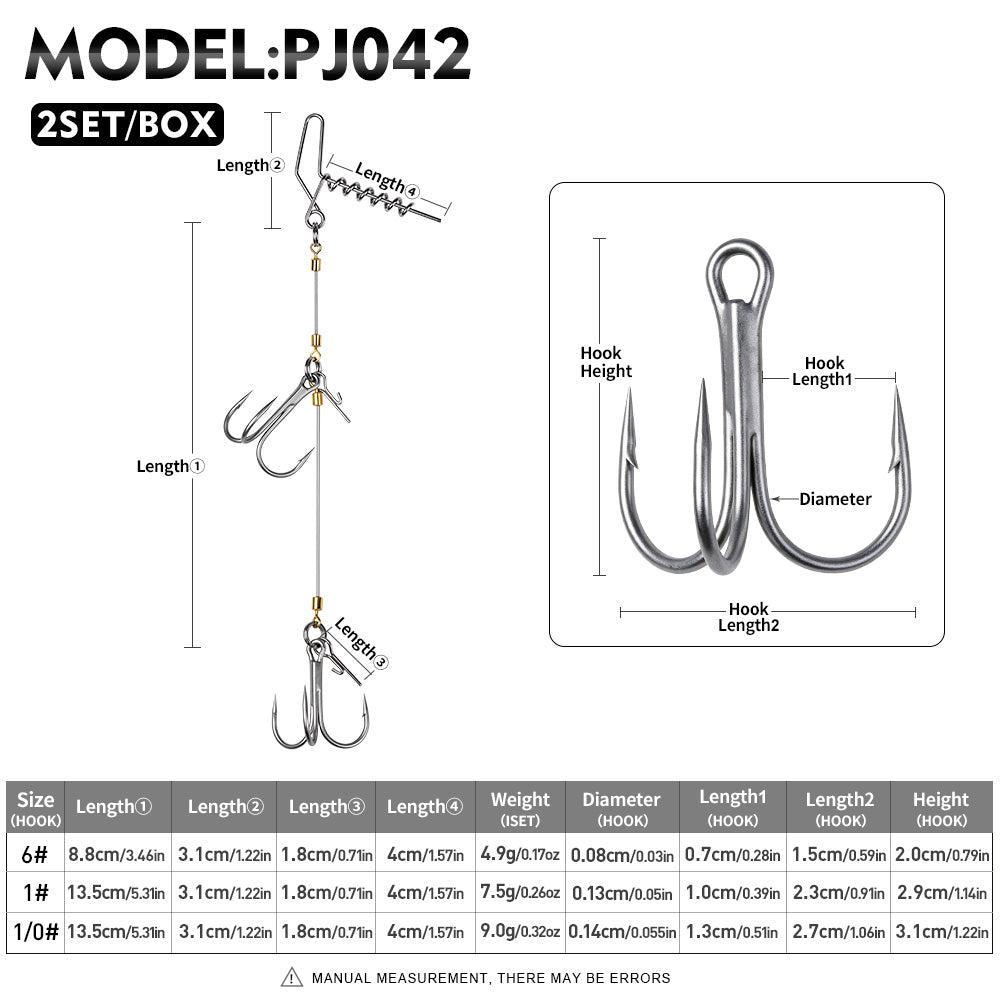PROBEROS PJ042 Wire Leader Rig Size Chart Hook 6# 1# 1/0# Dimensions