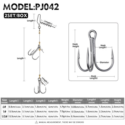 PROBEROS PJ042 Wire Leader Rig Size Chart Hook 6# 1# 1/0# Dimensions