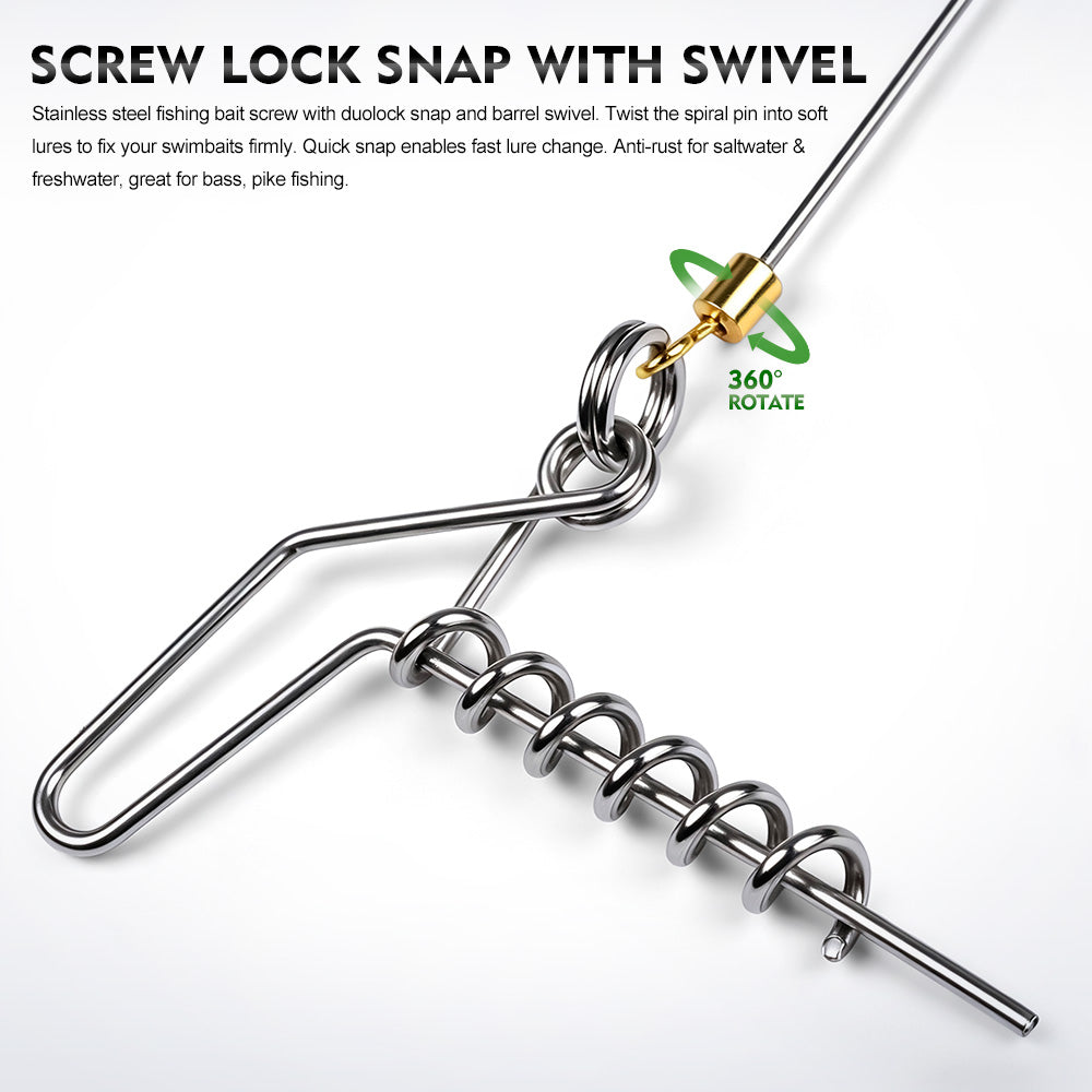 PROBEROS PJ042‑7 screw lock snap with barrel swivel 360‑degree rotate stainless steel bait spiral pin for soft swimbait lure bass pike fishing