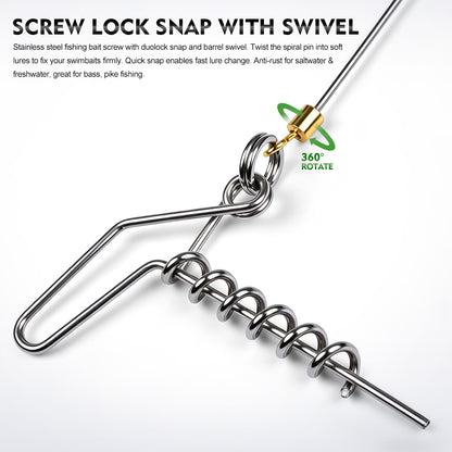 PROBEROS PJ042‑7 screw lock snap with barrel swivel 360‑degree rotate stainless steel bait spiral pin for soft swimbait lure bass pike fishing