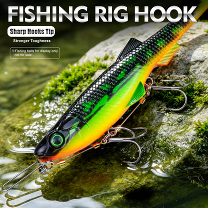 PROBEROS PJ043 Double Treble Stinger Rig Mounted on Large Soft Plastic Swimbait