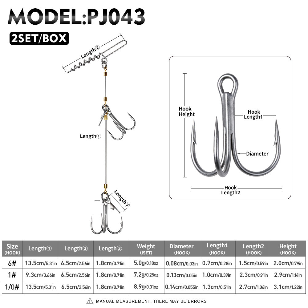 PROBEROS PJ043 Wire Leader Rig Size & Weight Chart Hook 6# 1# 1/0# Dimensions