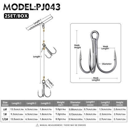 PROBEROS PJ043 Wire Leader Rig Size & Weight Chart Hook 6# 1# 1/0# Dimensions